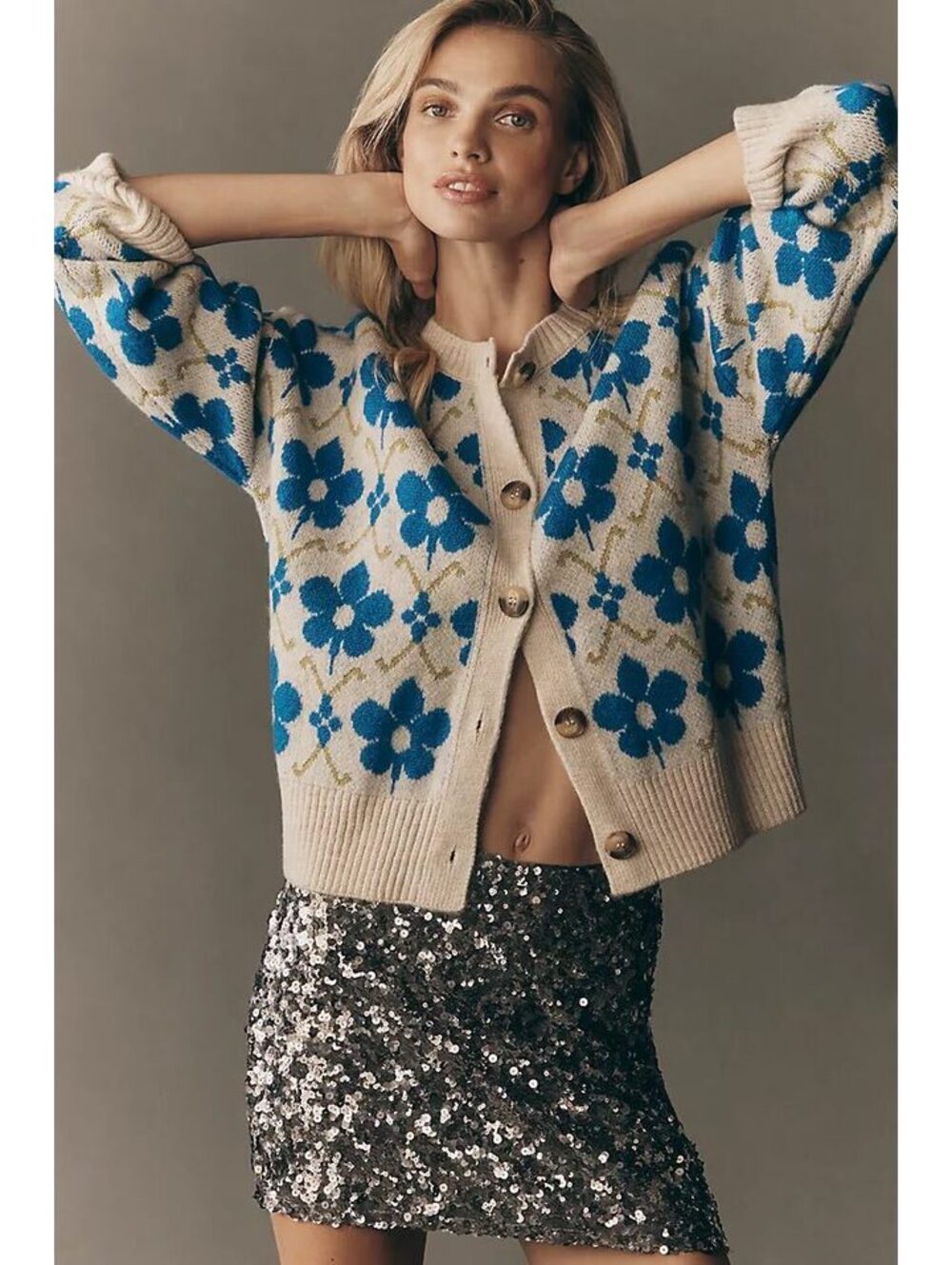 Anthropologie Maeve Graphic Intarsia Cardigan Sweater Size S